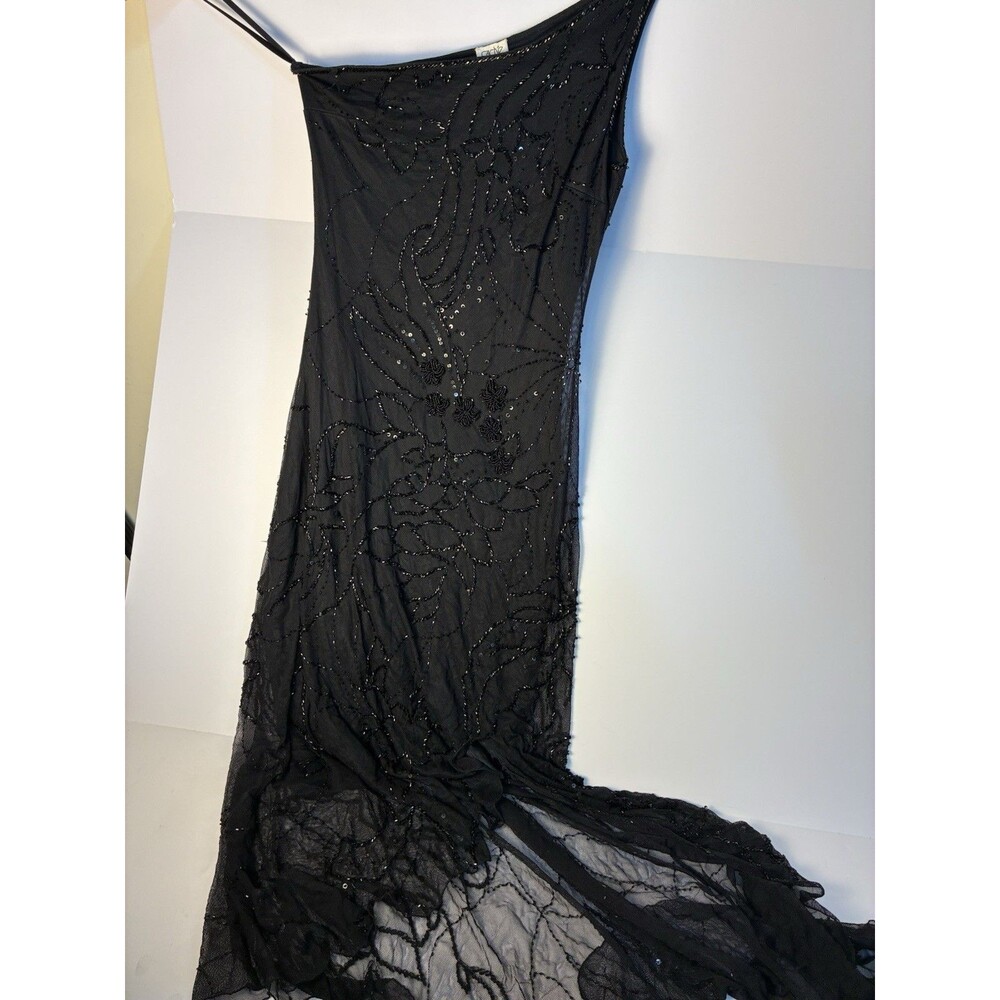 Cache Maxi Dress Large Black Beaded Vintage Whimsigoth Fairy Gown Cocktail Y2K